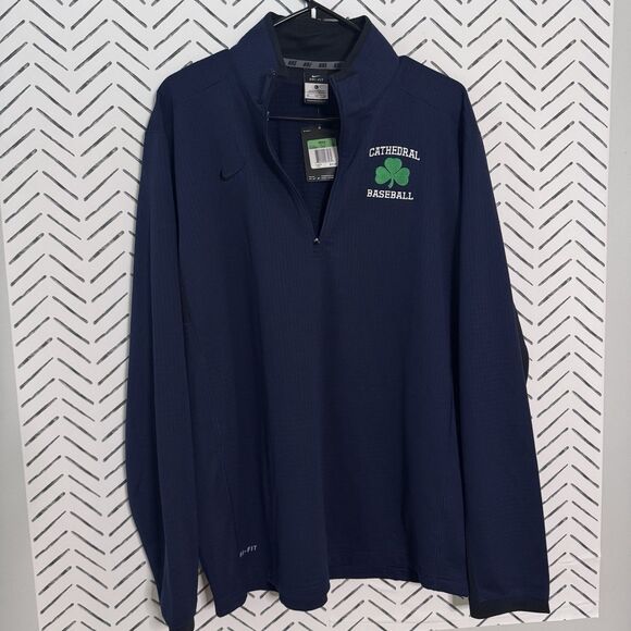 NWT NIKE TEXTURED DRI FIT 1/4 ZIP Waffle Pullover Navy Blue Cathedral Irish XL - Picture 2 of 9